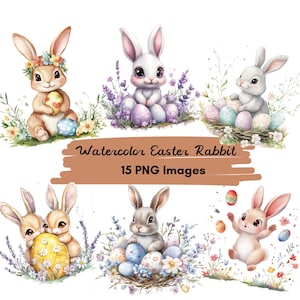 15 PNG Cute Easter Rabbit, Spring bunny clipart bundle, Spring clipart, Cute bunny graphics, Spring designs, With transparent background