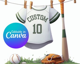 Szablon koszulki baseballowej w serwisie Canva, spersonalizowana koszulka baseballowa do druku, spersonalizowana koszulka, prezent dla drużyny sportowej, grafika ścienna dla chłopców z motywem baseballu
