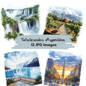 13 JPG Aquarell Argentinien, Argentinische Wahrzeichen Postkarten, Reise Urlaub Digital Druck, Digitaler Download, Südamerika Landschaftsbild