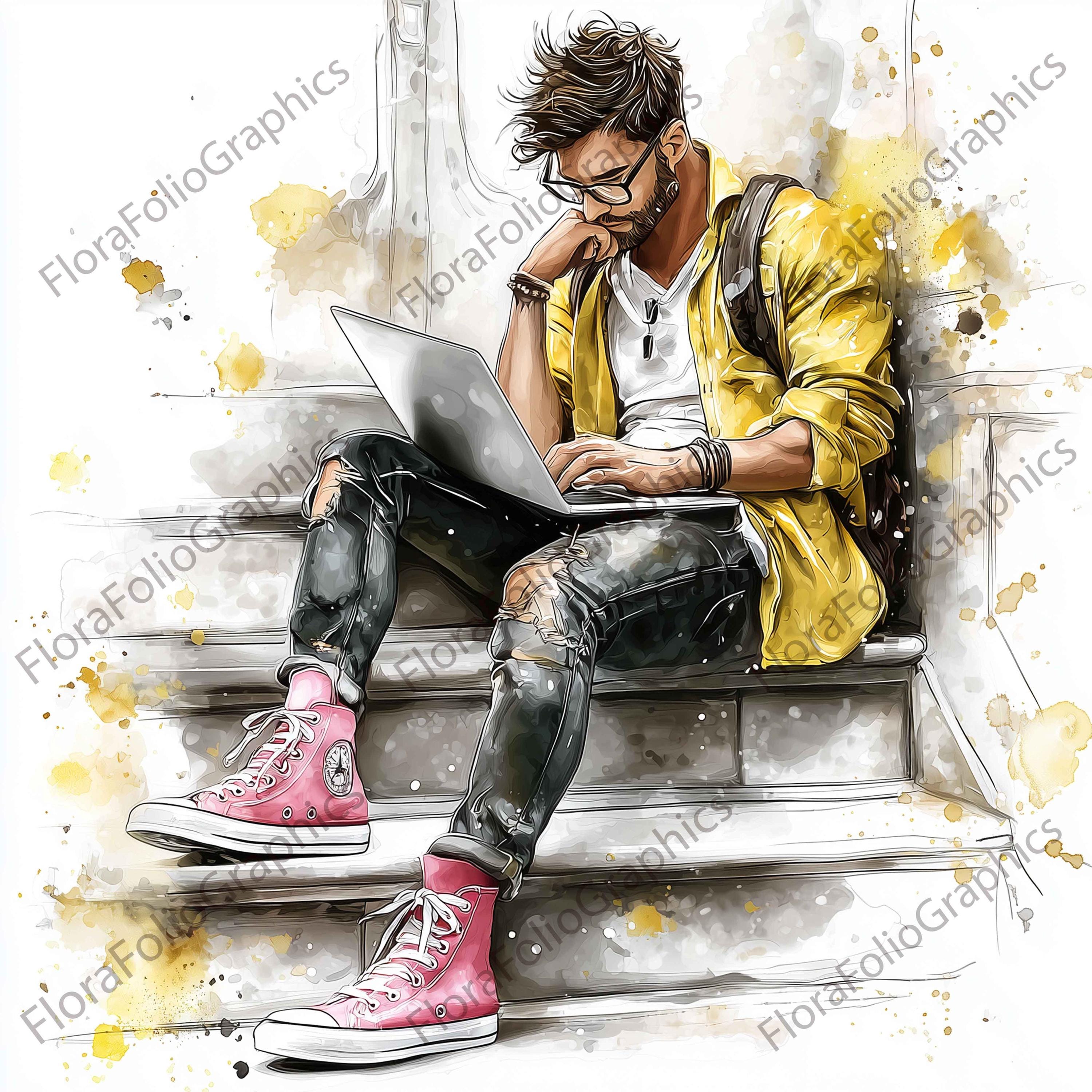 10 JPG Watercolor Man Developer Clipart, Watercolor Stylish Man With ...