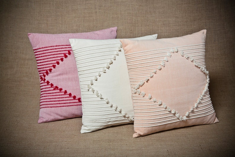 Rhombus White Handwoven cushion cover 100% cotton image 3