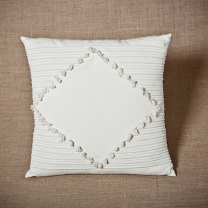 Rhombus White Handwoven cushion cover 100% cotton image 1