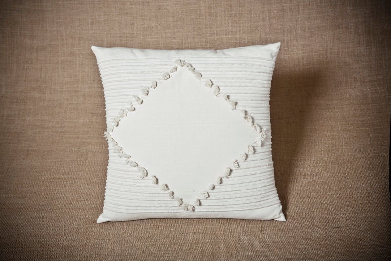 Rhombus White - Housse de Coussin Tissée à La Main 100% Coton