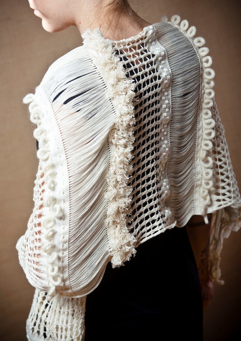 White Arete Handwoven shawl image 2