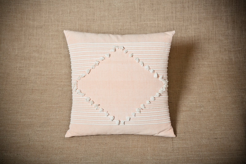 Rhombus Salmon Pink - Housse de Coussin Tissée à La Main 100% Coton