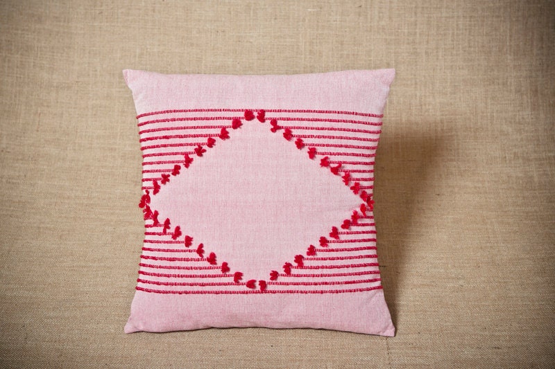 Losange Rouge - Housse de Coussin Tissé à La Main