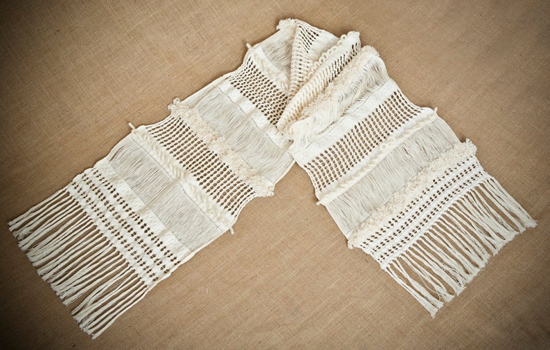 White Arete Handwoven shawl image 3