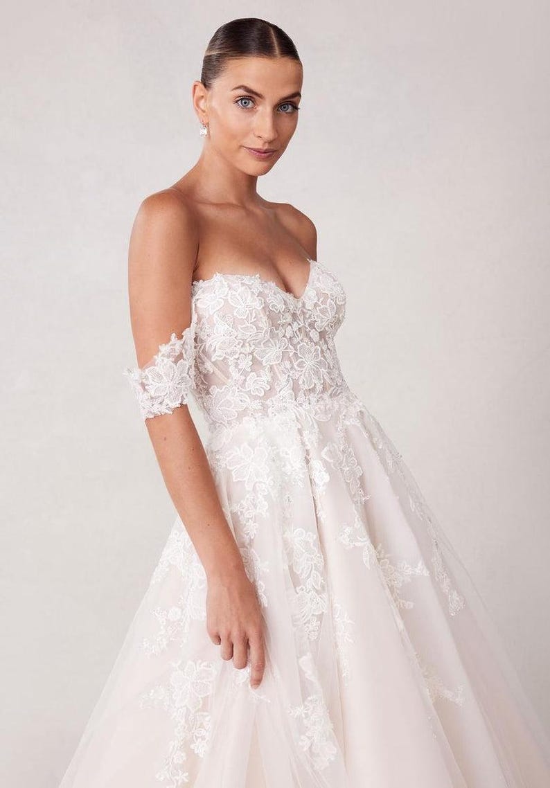 Lace Appliques Bodice A-Line Gown with Flowy Skirt Cinnamon Rose