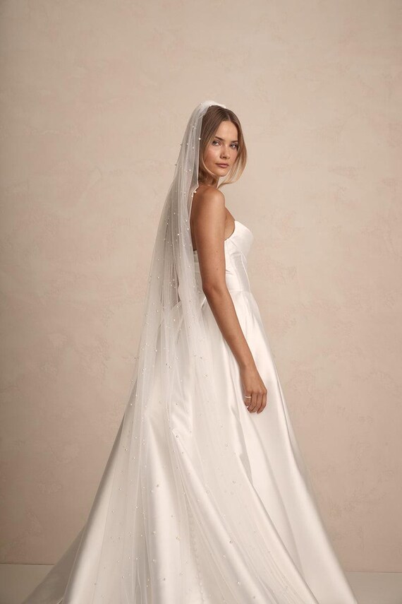 Extra Wide | Pearl Studded Wedding / Bridal Veil | up to 120 