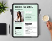 Editable Green Minimalist CV Template, Modern Cover Letter, Digital Resume, Job Application, Instant Download, Professional Design