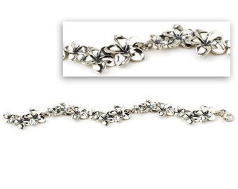 Plumeria Three-Flower Link Bracelet in Sterling Silver - Handmade in Maui