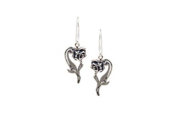 Art Nouveau Rose Dangle Earrings in Sterling Silver