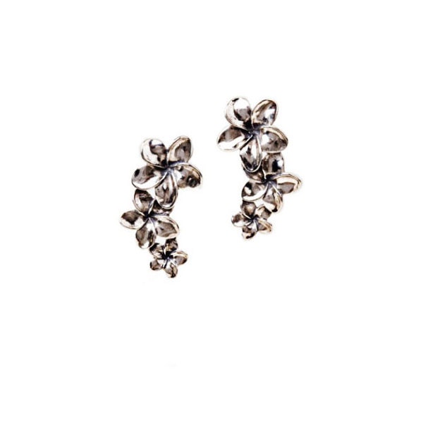 Plumeria Post Earrings With Three Flowers in Sterling Silver - Etsy