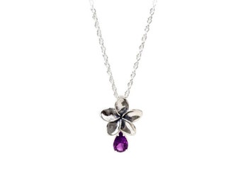 Plumeria Flower Pendant with Gemstone