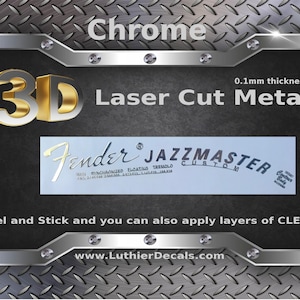 Fender Jazzmaster Guitar Decal 3d Laser cut Metal Headstock Restoration sticker M98b
