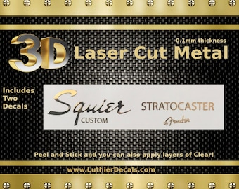 Squier Stratocaster Guitar Decal 3d Laser cut Metal Headstock Restoration sticker M89