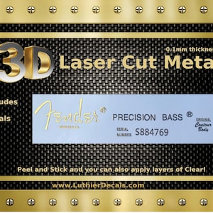Fender Präzision Bass Gitarre Aufkleber 3d Laser cut Metall Spindelstock Restauration Aufkleber M94
