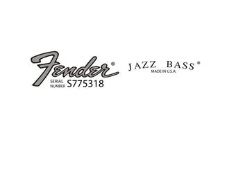 Fender Jazz Bass Guitar Decal Head stock Restoration Waterslide Logo 242b