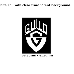 May include: Black and white logo with the text "GUILD" and a stylized "G" inside a shield shape. The logo is 35.50mm x 61.52mm.
