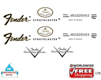 Fender Stratocaster Guitar Decal Head stock Restoration Waterslide Logo 178