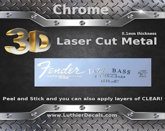 Fender Jazz Bass Guitar Decal 3d Laser cut Metal Headstock Restoration sticker M92b