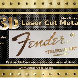 Fender Telecaster Guitar Decal 3d Laser cut Metal Headstock Restoration sticker M18