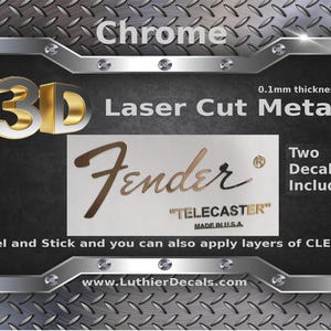 Fender Telecaster Guitar Decal 3d Laser cut Metal Headstock Restoration sticker M15