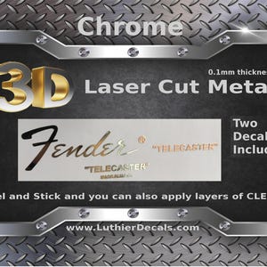 Fender Telecaster Gitarrdekal 3D Laserskuren Metall Headstock Restaureringsklistermärke M17