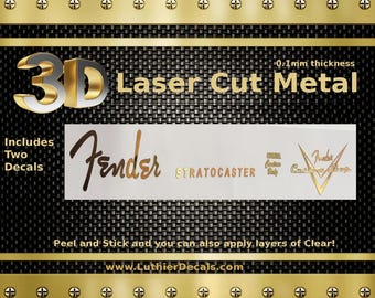 Fender Stratocaster Guitar Decal 3d Laser cut Metal Headstock Restoration sticker M22