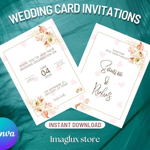Card wedding invitation, 2 sides editable invitation template, wedding invitation INSTANT DOWNLOAD, printable wedding card templates