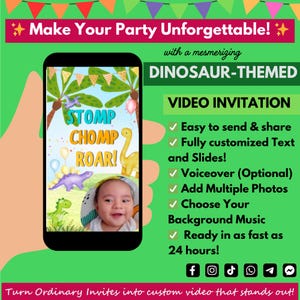 Dinosaur Safari Birthday Video Invitation, Dinosaur Animated Invite for Boy, Digital Jurassic Party, Custom Video, Stomp Champ Roar Invite