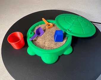 3D Printed Mini Turtle Sandbox: Kinetic Sand Zen Garden with Tools