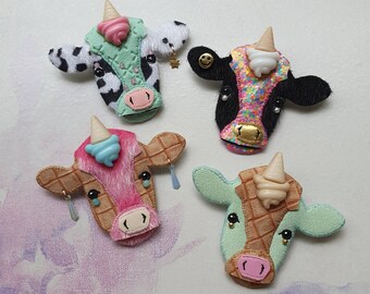 LUCKY DIP - Unicone Cow - Fabric Brooch