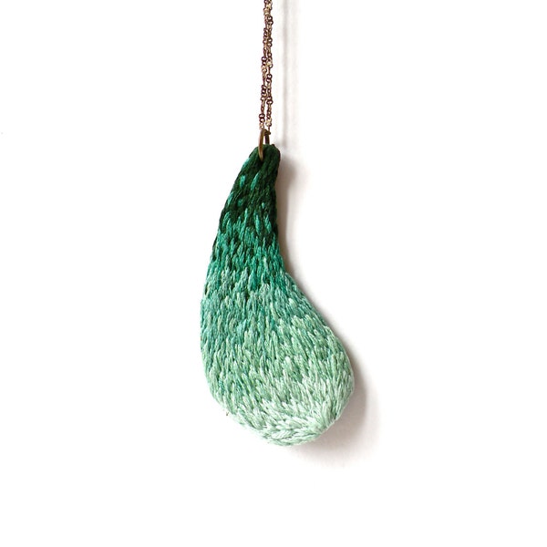 SALE!!! - Hand embroidered Wing / Turquoise - Mint Green & Blue / Embroidered Pendant Statement Necklace