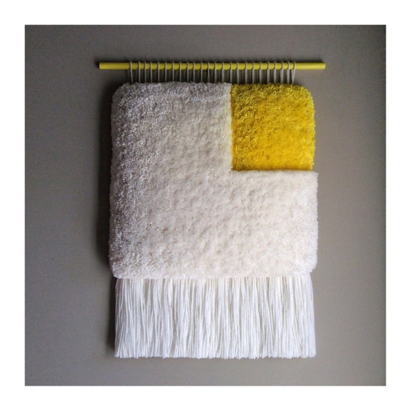 Woven wall hanging - Furry Geometric n.3 - Handwoven Yellow Tapestry Weaving Fiber Art Textile Jujujust Custom Color Available Home Decor