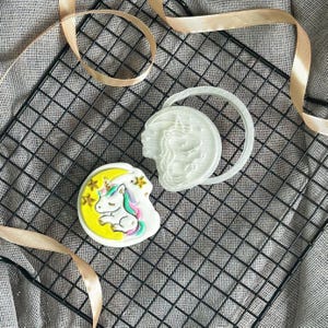 Unicorn with Moon Cookie Cutter & Embosser – Dreamy Fondant Stamp for Magical Bakes