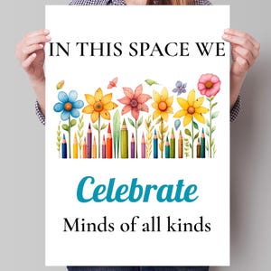 Inclusive Classroom Decor PNG, Classroom Door Sign, Autism PNG, Teacher Gift, Celebrate Minds of All Kinds, School Psychologist, Sublimation