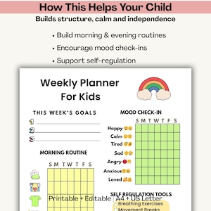 Tableau de routine visuelle pour enfants TDAH | Agenda hebdomadaire modifiable | Modèle Canva + PDF imprimable | Matin et soir | Formats A4 et Lettre US
