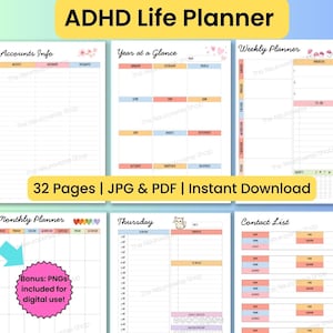 Adult ADHD Planner Printable | Executive Function Goal Tracker | Daily Weekly Monthly ADHD Planner PDF | Neurodivergent Organizer