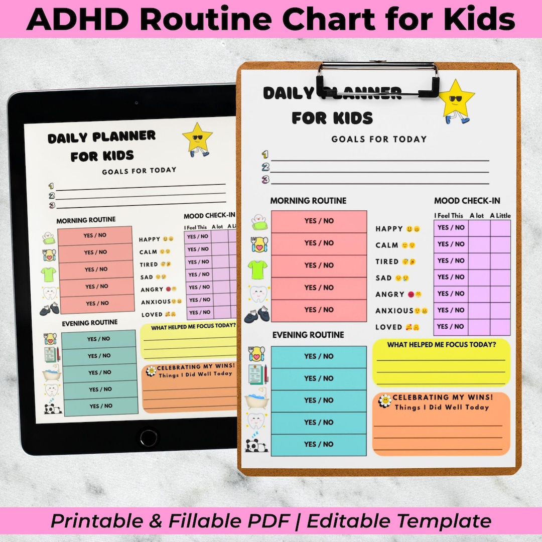 Kids Visual Routine Day Chart for ADHD | Cute & Colorful Daily ...
