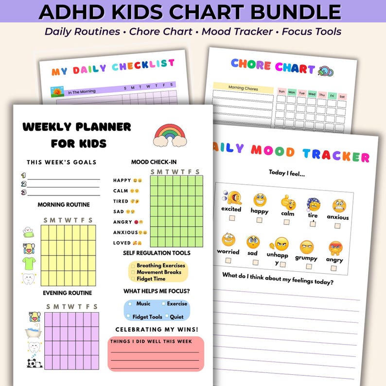 ADHD Kids Chart Bundle – 20 Page Printable Routine, Chore & Reward ...