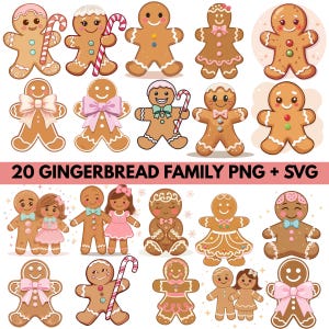 Gingerbread Family PNG SVG Bundle | 20 Christmas Cookie Characters |  Cricut Sublimation Clipart, Holiday Baking Clipart | Cute Clipart