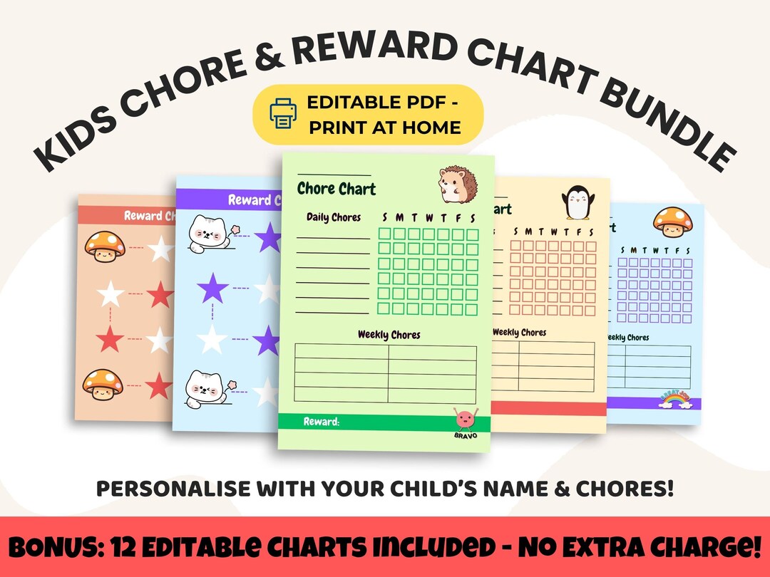 Kids Chore Chart | Editable Canva Template + Fillable PDF | ADHD ...