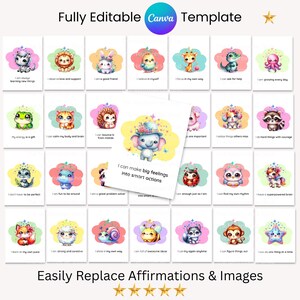 Tarjetas de Afirmaciones para Niños con TDAH – 30 PNG Imprimibles + PDF y Plantilla Editable de Canva | Apoyo a la Autoestima en Niños con Neurodivergencia