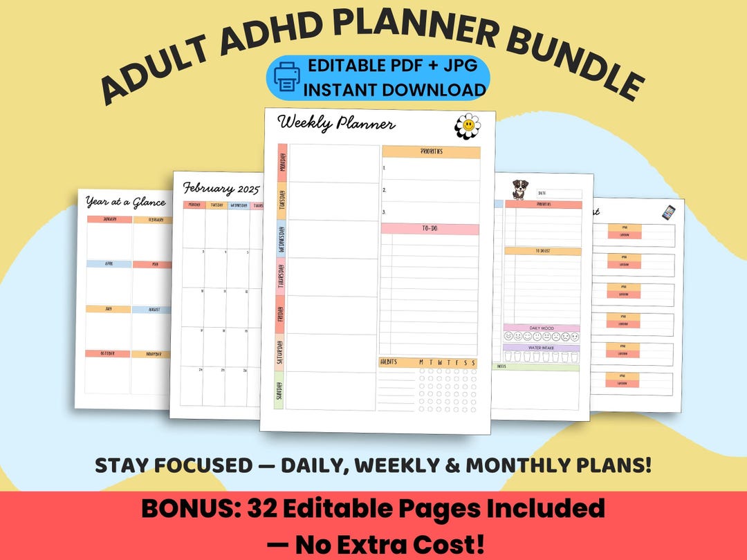 ADHD Printable Planner | PNG Bundle | Executive Function | Life ...