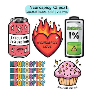 Neurospicy Clipart Bundle PNG | Autism PNG, ADHD Autism Stickers, Executive Dysfunction, 20 Transparent Background Designs, Commercial Use