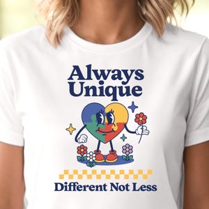Autism Awareness SVG | Retro Cartoon Shirt | Dopamine Decor Print, Always Unique PNG | Different Not Less, Neurodivergent, mental health art