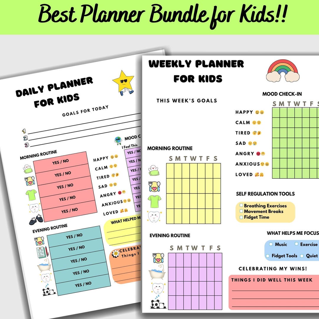 Kids ADHD Planner Canva Template Bundle, Daily & Weekly Visual Routine ...