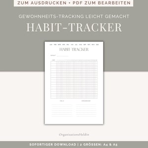 Habit tracker to print and edit | Habit tracker A4 and A5 PDF | Monthly overview for goals & routines | Digital download