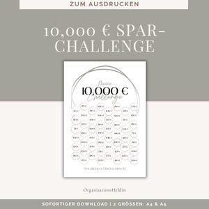 Könnte beinhalten: Ein druckbares 10.000 Euro Spar-Challenge-Diagramm. Das Diagramm ist ein Kreis mit grauem Hintergrund und weißem Text. Das Diagramm ist in Abschnitte mit unterschiedlichen Geldbeträgen unterteilt, die von 50 Euro bis 3.000 Euro reichen. Der Text "Meine 10.000 Euro Challenge" befindet sich oben auf dem Diagramm.